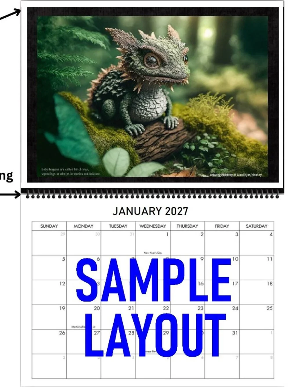 Dragons 2027 Wall Calendar Fantasy Art Mythology Folklore Medieval Dragon Gift
